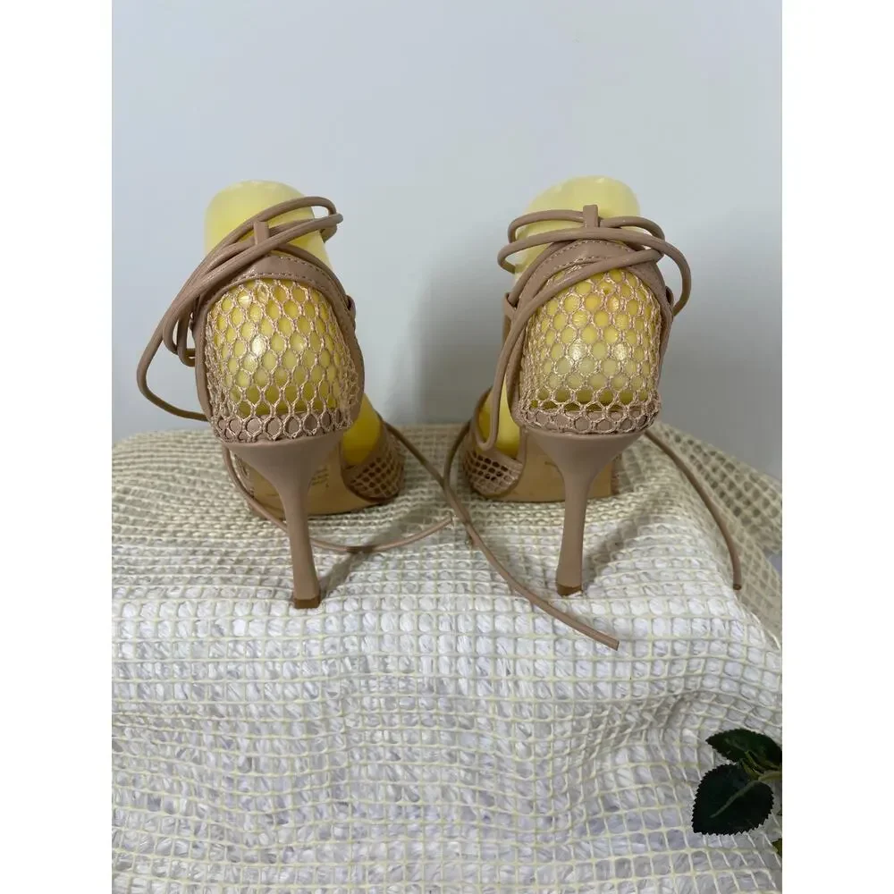 EGO Strappy Heeled Sandals Womens Size 5 Beige Mesh Clean Girl Minimalist Baddie